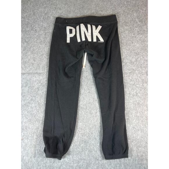 PINK Victorias Secret Pants Womens Medium Black Pull On Low Rise Sweat Jogger - Picture 2 of 6